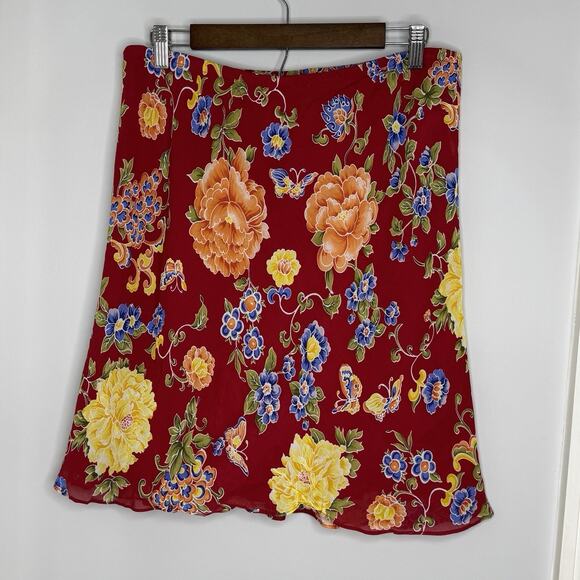 VTG Womens Floral Stretch Skirt 14 XL Red 90s Y2K Feminine Cottage Fairy Grunge - Picture 2 of 9